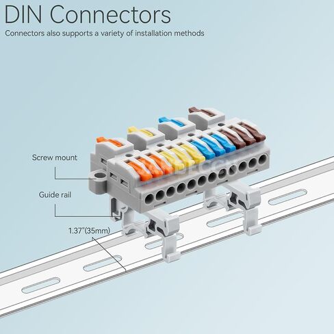 6pcs DIN Rail Terminal Blocks, DIY Splicing Wire Connectors for Circuit Inline 18-12AWG (2 in 10 Out) in Kuwait