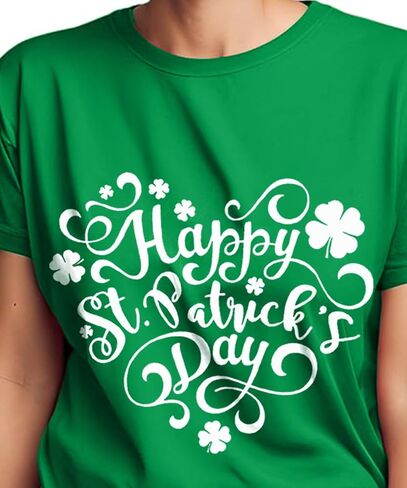 Happy St Patrick's Day Cotton Shirt for Women Clover Graphic Print Summer Athletic Short Sleeve Roundneck Casual Tee Tops in Saudi Arabia