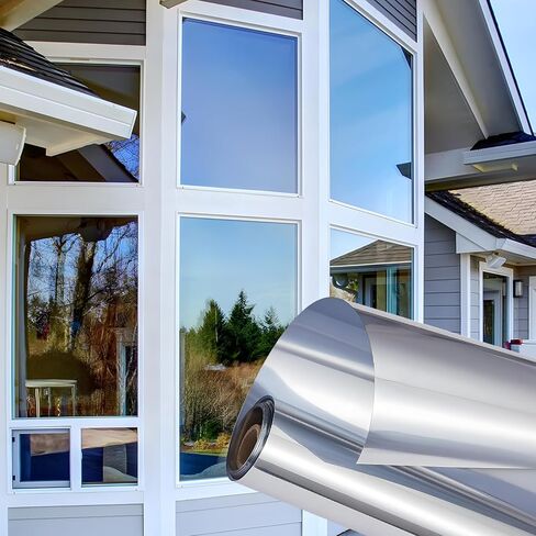 Coavas Window Privacy Film Heat Blocking Reflective Window Tint for Home, One Way Daytime Privacy Window Static Cling See Out Not in Anti UV Mirror Window Film, Silver, 17.5x78.7 Inch in Saudi Arabia