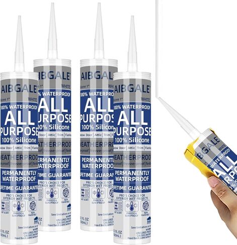 مانع تسرب سيليكون أبيض مقاوم للماء، سدادة سيليكون 100% لجميع الأغراض، أداة مانعة للتسرب لاصقة للنوافذ الداخلية والخارجية، حوض السمك، مانع التسرب التلقائي لحوض الاستحمام، خرطوشة 10.1 أونصة، حزمة واحدة (1) in Kuwait