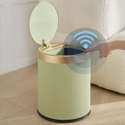 URALFA Automatic Motion Sensor Bathroom Trash Can with Lid, 10.5 Liter / 2.8 Gallon Touchless Trash Bin, Smart Dog Proof Garbage Can, Small Waste Basket for Toilet, Office, Bedroom (Cream White) in Kuwait