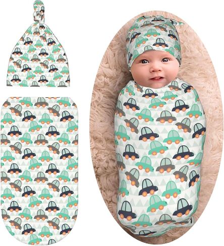 Penguin Cartoon Newborn Swaddle Blanket for Baby,Unisex Baby Stuff,Soft Sleep Sack for Boys Girls, with Beanie hat Set, Baby Swaddle Wrap for Baby Shower Infant in Saudi Arabia