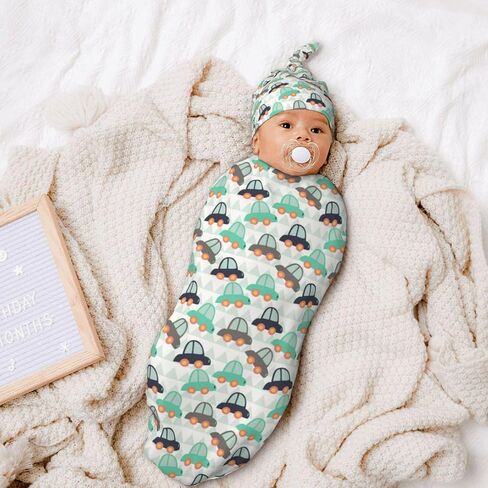 Penguin Cartoon Newborn Swaddle Blanket for Baby,Unisex Baby Stuff,Soft Sleep Sack for Boys Girls, with Beanie hat Set, Baby Swaddle Wrap for Baby Shower Infant in Saudi Arabia