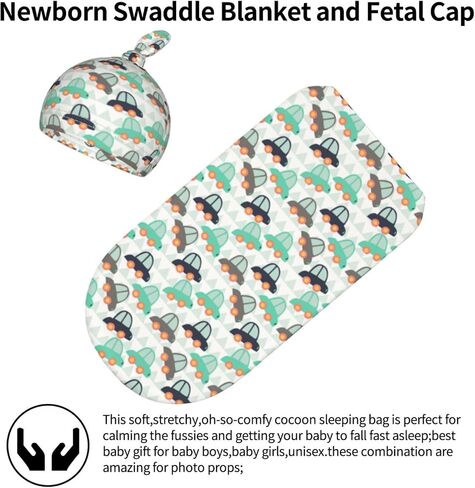 Penguin Cartoon Newborn Swaddle Blanket for Baby,Unisex Baby Stuff,Soft Sleep Sack for Boys Girls, with Beanie hat Set, Baby Swaddle Wrap for Baby Shower Infant in Saudi Arabia