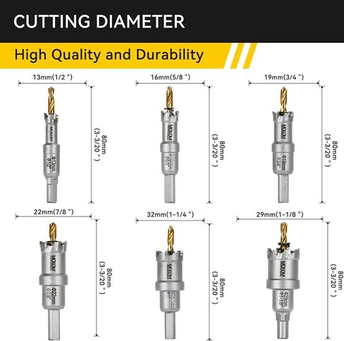 5Pcs (54-76mm) TCT Carbide Hole Saw Kit for Hard Metal, 5Pcs Large Hole Cutters with 5Pcs Extra Pilot Drill bits and 3Pcs Hex Key for Stainless Steel, Iron,Aluminum,Alloy,Metal in Saudi Arabia
