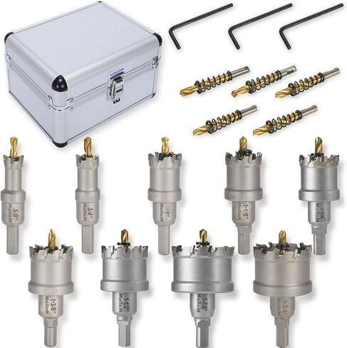 5Pcs (54-76mm) TCT Carbide Hole Saw Kit for Hard Metal, 5Pcs Large Hole Cutters with 5Pcs Extra Pilot Drill bits and 3Pcs Hex Key for Stainless Steel, Iron,Aluminum,Alloy,Metal in Saudi Arabia