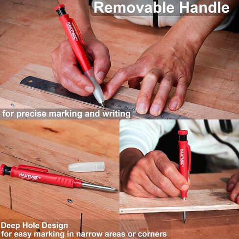 HAUTMEC 3-in-1 Carpenter Pencils with Removable Finger Grip, Built-in Sharpener and 7 Leads (3 Colors), Mechanical Construction Pencil for Deep Marking Scribing, Pro Tracer Pencil, HT0293-DM in Kuwait