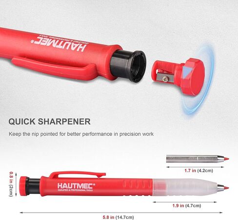HAUTMEC 3-in-1 Carpenter Pencils with Removable Finger Grip, Built-in Sharpener and 7 Leads (3 Colors), Mechanical Construction Pencil for Deep Marking Scribing, Pro Tracer Pencil, HT0293-DM in Kuwait