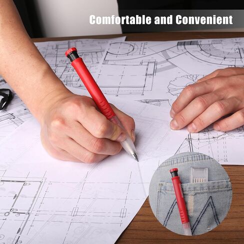 HAUTMEC 3-in-1 Carpenter Pencils with Removable Finger Grip, Built-in Sharpener and 7 Leads (3 Colors), Mechanical Construction Pencil for Deep Marking Scribing, Pro Tracer Pencil, HT0293-DM in Kuwait