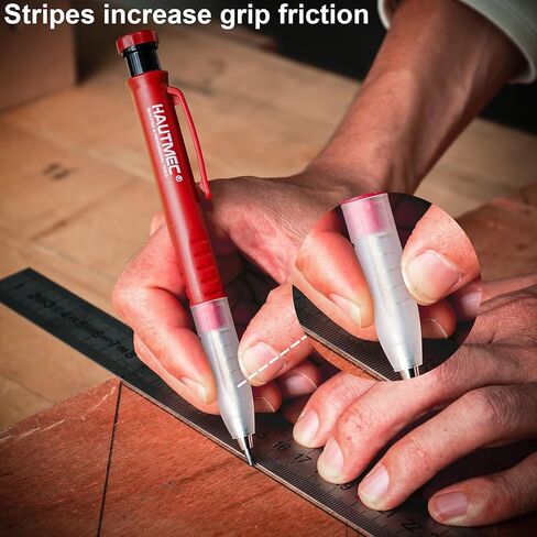 HAUTMEC 3-in-1 Carpenter Pencils with Removable Finger Grip, Built-in Sharpener and 7 Leads (3 Colors), Mechanical Construction Pencil for Deep Marking Scribing, Pro Tracer Pencil, HT0293-DM in Kuwait