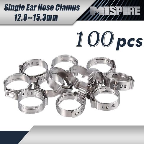 12.8-15.3mm Single Ear Hose Clamps 100PCS, 304 Stainless Steel Crimp Hose Clamps, Perfect for Automotive/Home Appliance/Water Pipe and Fuel Line, Stepless Hose Clamp by MISPIRE in Saudi Arabia