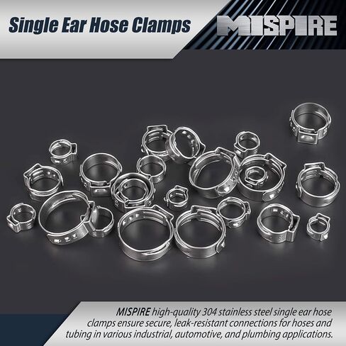 12.8-15.3mm Single Ear Hose Clamps 100PCS, 304 Stainless Steel Crimp Hose Clamps, Perfect for Automotive/Home Appliance/Water Pipe and Fuel Line, Stepless Hose Clamp by MISPIRE in Saudi Arabia