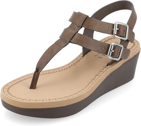 Journee Womens Strappy Platform Flip Flop Buckle Ankle Strap Bianca Tru Comfort Wedge Heel Sandal in Saudi Arabia