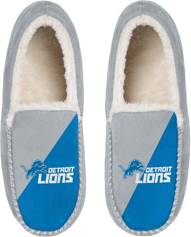 FOCO NFL Unisex-Adult Officially Licensed Color Block Primary Logo Sherpa Lined Moccasin Slippers in Kuwait