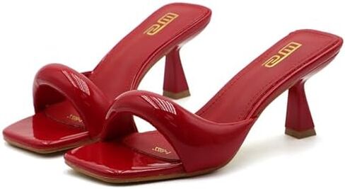 Women's Leather One Band Square Open Toe Stiletto Slide Sandals Fashion Slip-On Sexy Kitten Heel Mule Sandals Wedding Party Evening Prom Dance Backless Dress Slipper Pump Shoes in Saudi Arabia