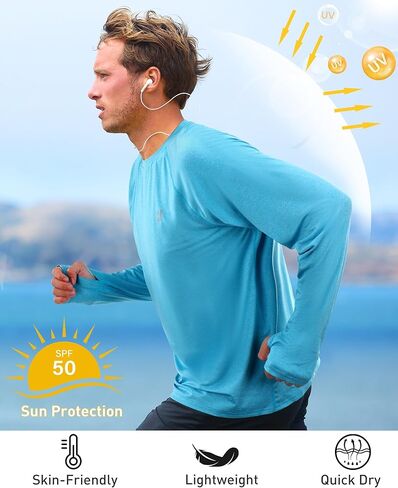 Roadbox UPF 50+ Mens Swim Shirts, Long Sleeve Sun Protection Fishing Rash Guard, Quick Dry UV Hiking Shirt with Thumbhole in Kuwait