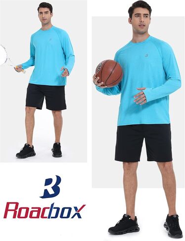 Roadbox UPF 50+ Mens Swim Shirts, Long Sleeve Sun Protection Fishing Rash Guard, Quick Dry UV Hiking Shirt with Thumbhole in Kuwait