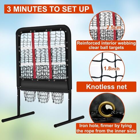 9 Hole Pitching Net with Strike Zone and Handbag, 2X3’Pitching Nets Fixed by 4 Ground Stakes or 2 Sandbags.3 Adjustable Heights(39-46in) for Pitching Target Net, Pitching Pocket Net for Softball Train in Saudi Arabia