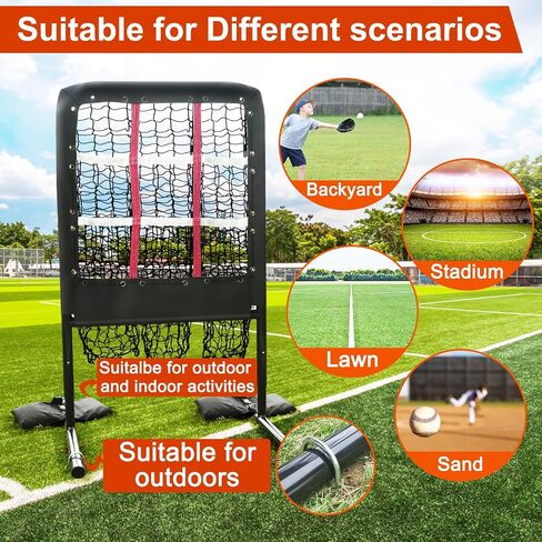 9 Hole Pitching Net with Strike Zone and Handbag, 2X3’Pitching Nets Fixed by 4 Ground Stakes or 2 Sandbags.3 Adjustable Heights(39-46in) for Pitching Target Net, Pitching Pocket Net for Softball Train in Saudi Arabia