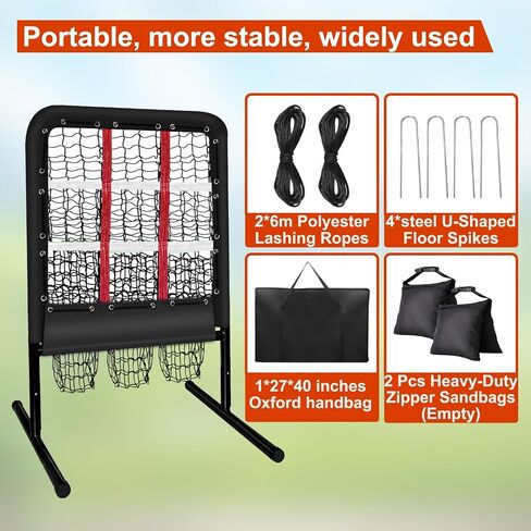 9 Hole Pitching Net with Strike Zone and Handbag, 2X3’Pitching Nets Fixed by 4 Ground Stakes or 2 Sandbags.3 Adjustable Heights(39-46in) for Pitching Target Net, Pitching Pocket Net for Softball Train in Saudi Arabia