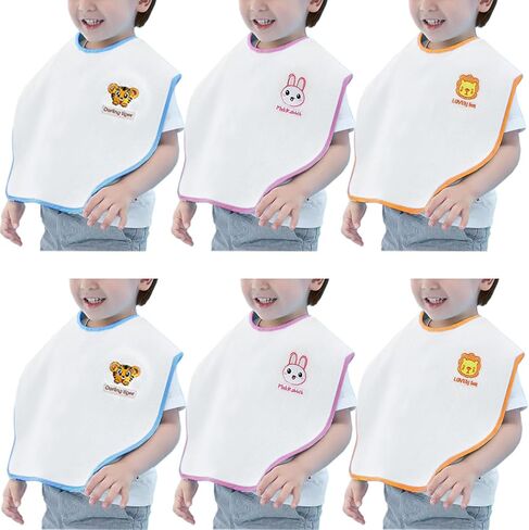 Set of 6 Baby Bibs| Waterproof Toddler Bibs| Large Towel Bibs for Toddler 1-6 Years| Bibs for Baby Boys and Girls in Saudi Arabia