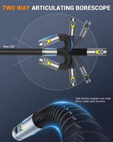 Oiiwak 5" IPS Endoscope Camera with Light, Dual Lens Articulating Borescope Inspection Camera Snake Camera Bore Scope Camera for Wall Automotive Aircraft Plumbing House in Saudi Arabia