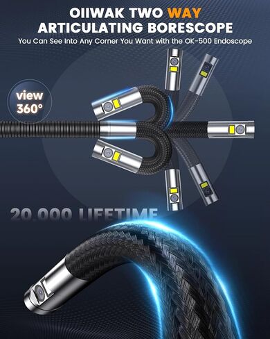 Oiiwak 5" IPS Endoscope Camera with Light, Dual Lens Articulating Borescope Inspection Camera Snake Camera Bore Scope Camera for Wall Automotive Aircraft Plumbing House in Saudi Arabia