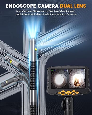 Oiiwak 5" IPS Endoscope Camera with Light, Dual Lens Articulating Borescope Inspection Camera Snake Camera Bore Scope Camera for Wall Automotive Aircraft Plumbing House in Saudi Arabia
