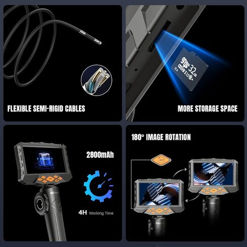 Oiiwak 5" IPS Endoscope Camera with Light, Dual Lens Articulating Borescope Inspection Camera Snake Camera Bore Scope Camera for Wall Automotive Aircraft Plumbing House in Saudi Arabia