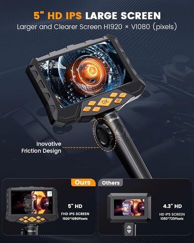 Oiiwak 5" IPS Endoscope Camera with Light, Dual Lens Articulating Borescope Inspection Camera Snake Camera Bore Scope Camera for Wall Automotive Aircraft Plumbing House in Saudi Arabia