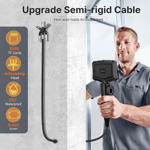 Oiiwak 5" IPS Endoscope Camera with Light, Dual Lens Articulating Borescope Inspection Camera Snake Camera Bore Scope Camera for Wall Automotive Aircraft Plumbing House in Saudi Arabia