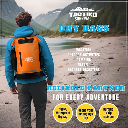 حقيبة ظهر TACTIKO 30L شديدة التحمل مقاومة للماء بنسبة 100%، حقائب جافة عائمة قابلة للطي للتجديف بالكاياك وركوب القوارب والتجديف والمشي لمسافات طويلة والتخييم والبقاء على قيد الحياة والسفر (مموه أسود) in Saudi Arabia