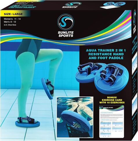 Sunlite Sports Aqua Trainer 2 في 1 مجداف لليد والقدمين، مجموعة التمارين الرياضية المائية لحمام السباحة، تمرين مائي للبالغين للتمرين المائي، تمرينات الجزء العلوي السفلي من الجسم منخفضة التأثير in Kuwait