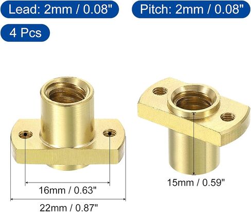 uxcell 6Pcs Tr8x2 Lead Screw Brass Nut, Trapezoidal Screw Diameter 10mm Pitch 2mm Lead 2mm (1 Starts) for A 3 CR-10 CR-10s Z Axis CNC 3D Printer Parts in Saudi Arabia