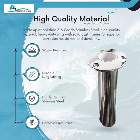 MARINE CITY Heavy Duty 316 Grade Stainless Steel Deluxe Rod Holder with Drain Flush Mount Fishing Rod Pole Holders 90 Degree for Marines – Boats – Ships – Yachts (Pack of 1) in Saudi Arabia