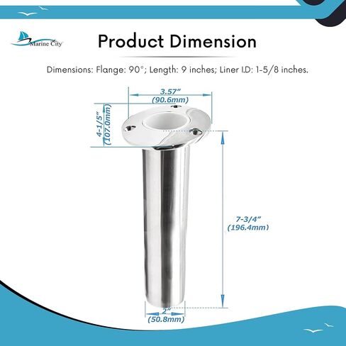 MARINE CITY Heavy Duty 316 Grade Stainless Steel Deluxe Rod Holder with Drain Flush Mount Fishing Rod Pole Holders 90 Degree for Marines – Boats – Ships – Yachts (Pack of 1) in Saudi Arabia