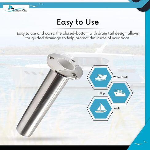 MARINE CITY Heavy Duty 316 Grade Stainless Steel Deluxe Rod Holder with Drain Flush Mount Fishing Rod Pole Holders 90 Degree for Marines – Boats – Ships – Yachts (Pack of 1) in Saudi Arabia