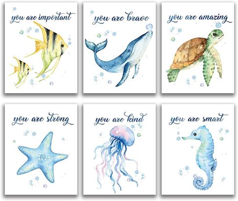 Scripture Bible Verse Wall Decor Set of 4 (8"X10"), Watercolor Blue Ocean Theme Religious Gifts for Children, Inspirational Bible Verses Quotes Baby Nursery Wall Decor, No Frame in Saudi Arabia
