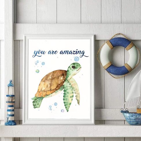 Scripture Bible Verse Wall Decor Set of 4 (8"X10"), Watercolor Blue Ocean Theme Religious Gifts for Children, Inspirational Bible Verses Quotes Baby Nursery Wall Decor, No Frame in Saudi Arabia