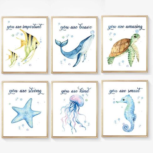 Scripture Bible Verse Wall Decor Set of 4 (8"X10"), Watercolor Blue Ocean Theme Religious Gifts for Children, Inspirational Bible Verses Quotes Baby Nursery Wall Decor, No Frame in Saudi Arabia