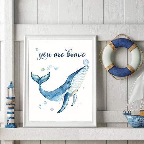 Scripture Bible Verse Wall Decor Set of 4 (8"X10"), Watercolor Blue Ocean Theme Religious Gifts for Children, Inspirational Bible Verses Quotes Baby Nursery Wall Decor, No Frame in Saudi Arabia