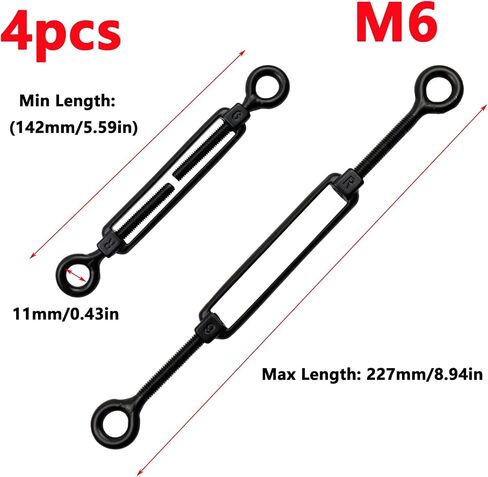 Antrader M6 Turnbuckle Eye and Eye,4Pcs M6 304 Stainless Steel Eye to Eye Turnbuckle Heavy Duty Wire Rope Tension Heavy Duty Turnbuckles for Cable Railing Wire Rope Hardware Kit,Black in Saudi Arabia