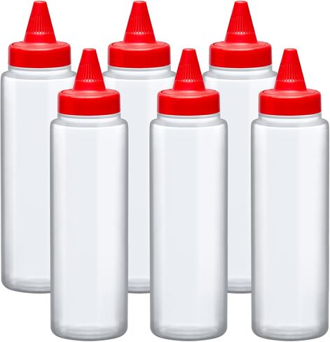 Amazing Abby 8-Ounce Plastic Squeeze Bottles (Set of 6), Reusable Condiment Bottles, BFA-Free, Dishwasher-Safe, Perfect for Ketchup, Mustard, Mayonnaise, Sauces, Condiments, Dressings, and More in Kuwait