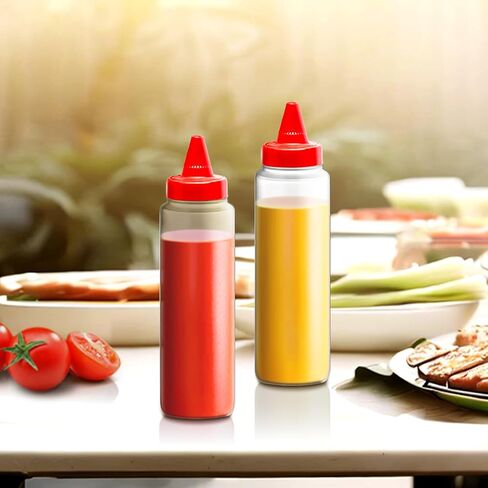 Amazing Abby 8-Ounce Plastic Squeeze Bottles (Set of 6), Reusable Condiment Bottles, BFA-Free, Dishwasher-Safe, Perfect for Ketchup, Mustard, Mayonnaise, Sauces, Condiments, Dressings, and More in Kuwait