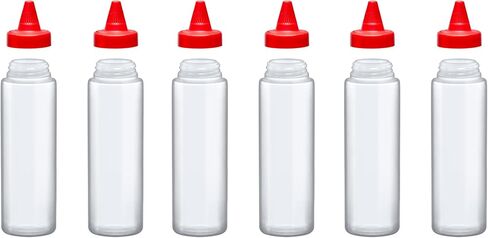 Amazing Abby 8-Ounce Plastic Squeeze Bottles (Set of 6), Reusable Condiment Bottles, BFA-Free, Dishwasher-Safe, Perfect for Ketchup, Mustard, Mayonnaise, Sauces, Condiments, Dressings, and More in Kuwait