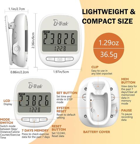 Pedometer for Walking Simple Step Counter Accurate Step Tracker Pedometer Clip On with 7 Days Memory Distance Miles/Km, Calorie Counter, Clock, Exercise Time for Men Women Kids Senior in Kuwait