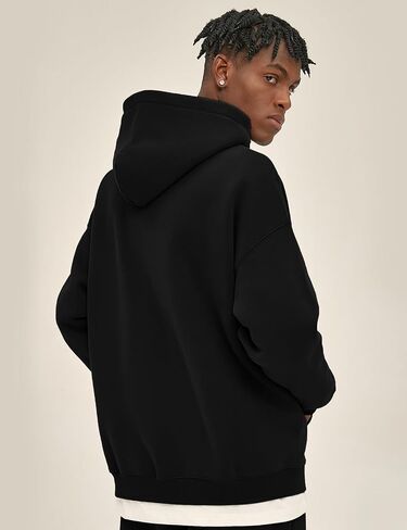 Flygo Mens Zip Up Hoodies Oversized Fleece Long Sleeve Drop Shoulder Hooded Sweatshirt Trendy Vintage Streetwear in Kuwait