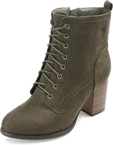 Journee Womens Baylor Lace Up Stacked Heel Booties in Saudi Arabia
