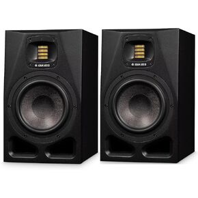 ADAM Audio A7V Powered Two-Way Studio Monitor (2-Pack) Bundle with FocusProAudio Microphone Cable (2-Pack), Cable (2-Pack) and Monitor Isolation Pads (2-Pack) (7 Items)