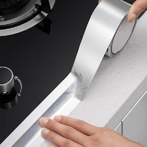 Aluminum Foil Tape, Silver Caulk Strip, Self Adhesive Waterproof Repair Duct Tape for Bathroom Toilet Kitchen Sink Basin Edge and Wall Sealing (1.88 inch x 32.8Ft)